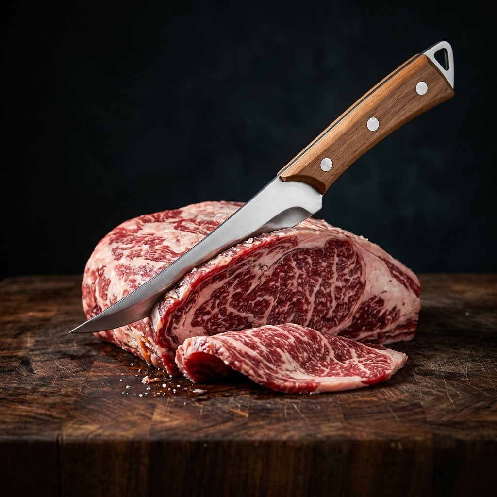 Cuchillo Limbrano cortando carne